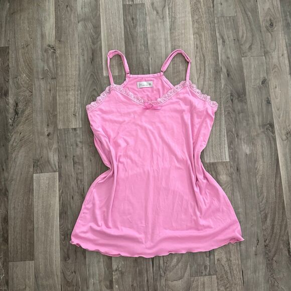 Joan Vass coquette lace trim pink tank cami with bow - Picture 1 of 5